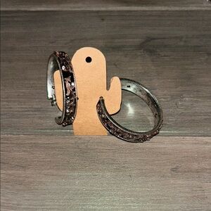 Intricate Silver and Brown Hoop Earrings